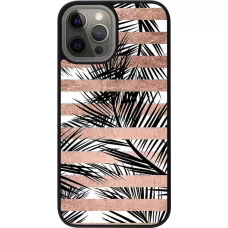 Coque iPhone 12 Pro Max - Silicone rigide noir Palm trees gold stripes