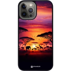iPhone 12 Pro Max Case Hülle - Silikon schwarz Safari Sonnenuntergang Wildtiere