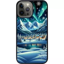 iPhone 12 Pro Max Case Hülle - Silikon schwarz Verschneites Bergdorf am See in der Nacht