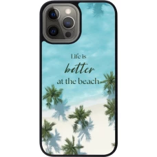 Coque iPhone 12 Pro Max - Silicone rigide noir Summer 2025 Life is better at the beach