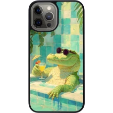 Coque iPhone 12 Pro Max - Silicone rigide noir Crocodile in the swimming pool Summer 2026