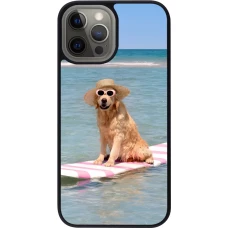 Coque iPhone 12 Pro Max - Silicone rigide noir Summer Dog on Paddle