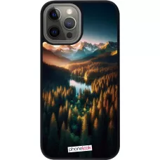 iPhone 12 Pro Max Case Hülle - Silikon schwarz Sonnenuntergang Waldsee