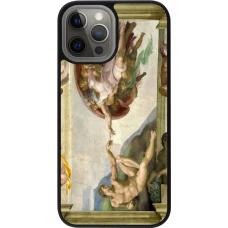 Coque iPhone 12 Pro Max - Silicone rigide noir Tableau art - La Création d’Adam - Michel-Ange