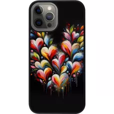 Coque iPhone 12 Pro Max - Silicone rigide noir Valentine 2024 Coeur Noir Abstrait