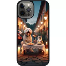 Coque iPhone 12 Pro Max - Silicone rigide noir Valentine 2024 Dog & Cat Candlelight