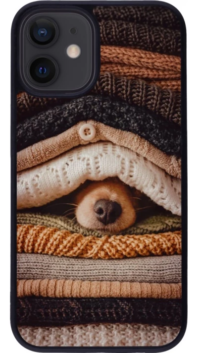 Coque iPhone 12 mini - Silicone rigide noir Autumn 26 Dog under the covers