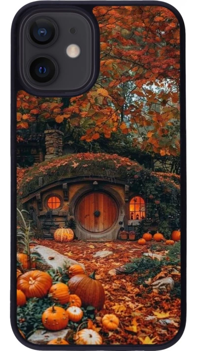 Coque iPhone 12 mini - Silicone rigide noir Autumn 26 Hobbit house