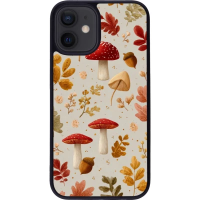 iPhone 12 mini Case Hülle - Silikon schwarz Autumn 26 Mushrooms and leaves
