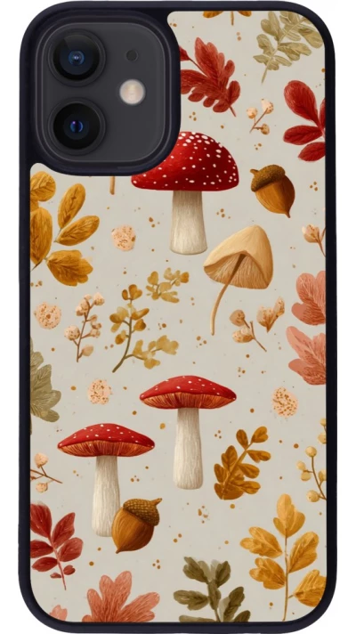 Coque iPhone 12 mini - Silicone rigide noir Autumn 26 Mushrooms and leaves