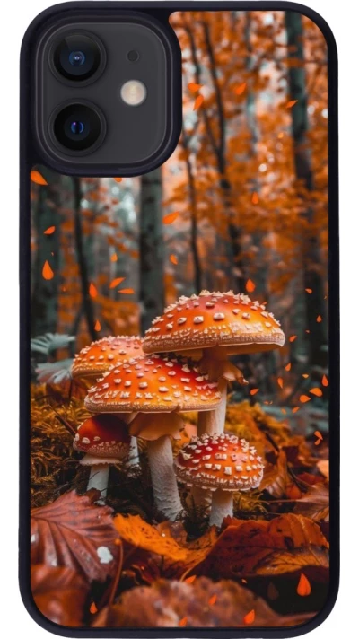 Coque iPhone 12 mini - Silicone rigide noir Autumn 26 Mushrooms in the woods