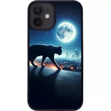 iPhone 12 mini Case Hülle - Silikon schwarz Schwarze Katze unter dem Vollmond