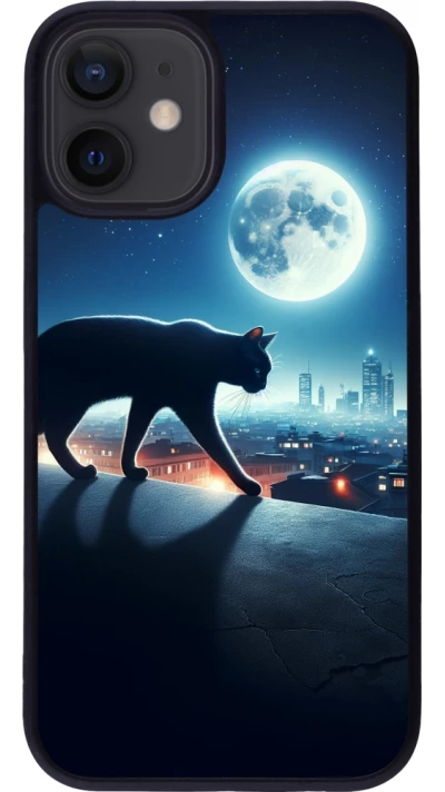 iPhone 12 mini Case Hülle - Silikon schwarz Schwarze Katze unter dem Vollmond