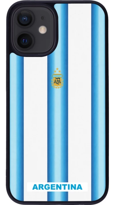 Coque iPhone 12 mini - Silicone rigide noir Maillot de football Argentine 2026 personnalisable