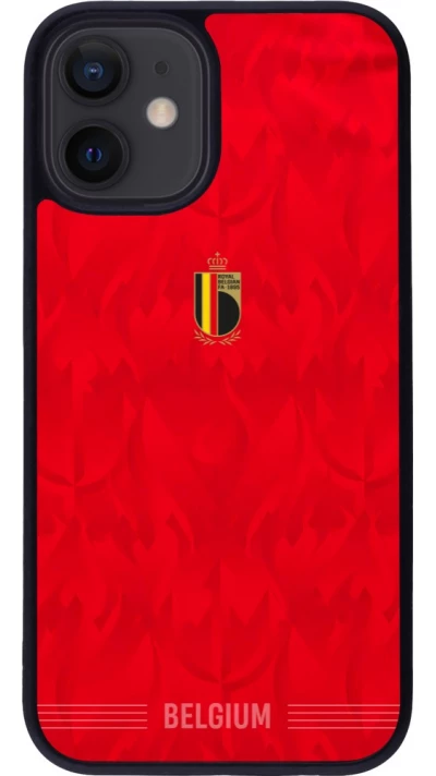 Coque iPhone 12 mini - Silicone rigide noir Maillot de football Belgique 2026 personnalisable