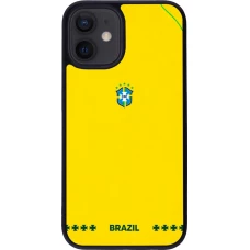 Coque iPhone 12 mini - Silicone rigide noir Maillot de football Bresil 2026 personnalisable