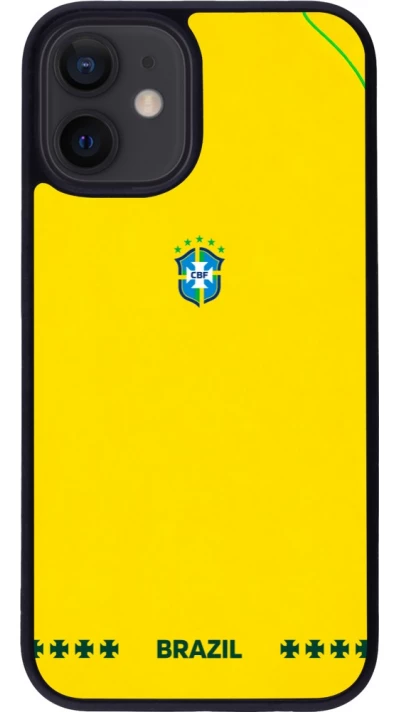 Coque iPhone 12 mini - Silicone rigide noir Maillot de football Bresil 2026 personnalisable