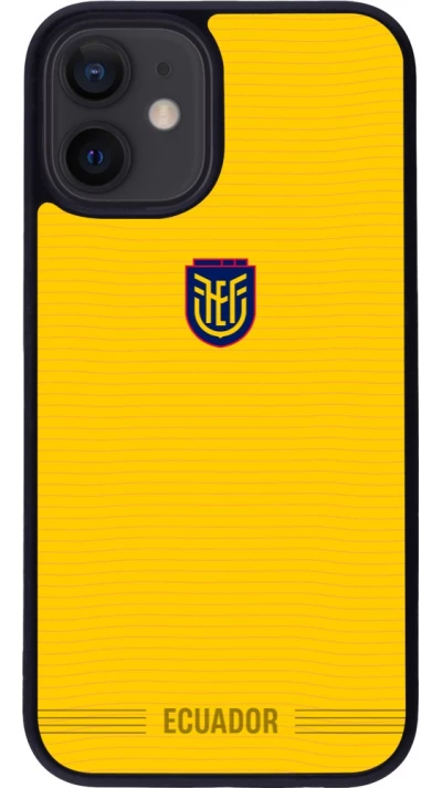 Coque iPhone 12 mini - Silicone rigide noir Maillot de football Équateur 2026 personnalisable