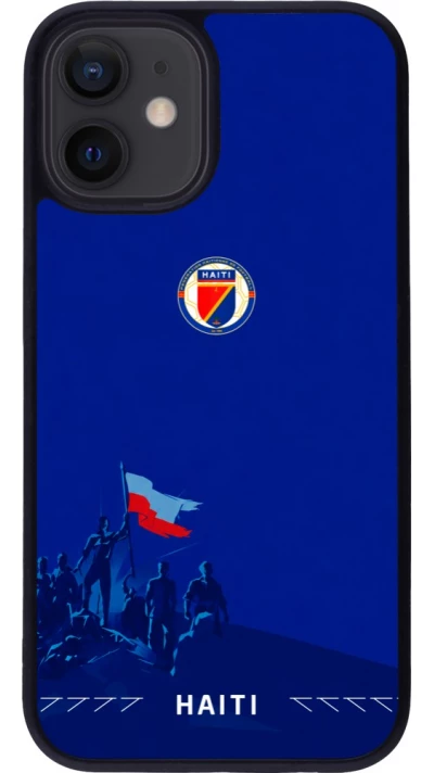 Coque iPhone 12 mini - Silicone rigide noir Maillot de football Haiti 2026 personnalisable