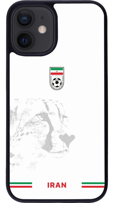 Coque iPhone 12 mini - Silicone rigide noir Maillot de football Iran 2026 personnalisable
