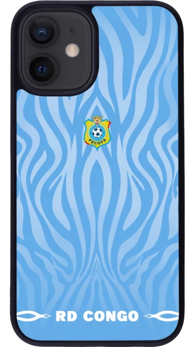 Coque iPhone 12 mini - Silicone rigide noir Maillot de football RD Congo 2026 personnalisable