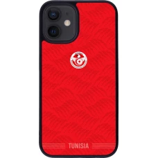 Coque iPhone 12 mini - Silicone rigide noir Maillot de football Tunisie 2026 personnalisable