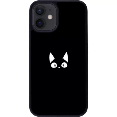 Coque iPhone 12 mini - Silicone rigide noir Funny cat on black