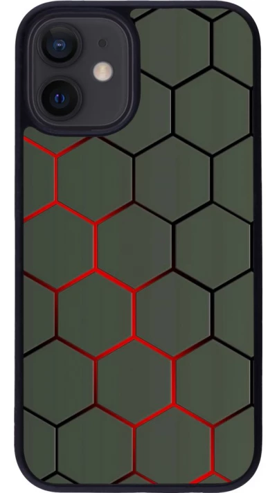 Coque iPhone 12 mini - Silicone rigide noir Geometric Line red