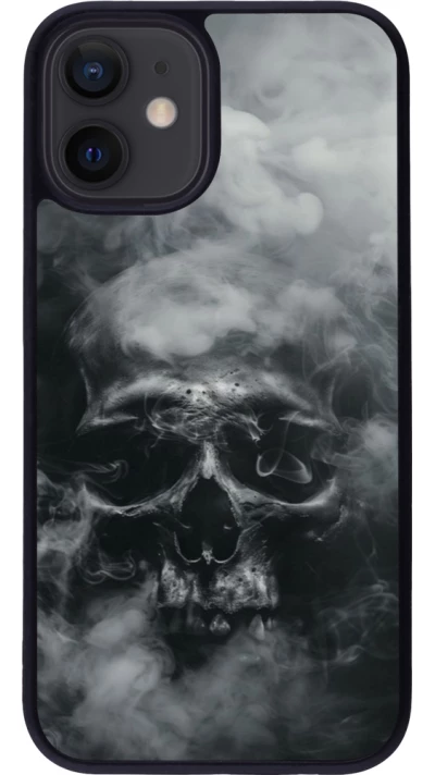 Coque iPhone 12 mini - Silicone rigide noir Halloween 2024 smoky skull