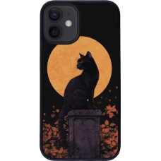 Coque iPhone 12 mini - Silicone rigide noir Halloween 2026 Cat Art Nouveau