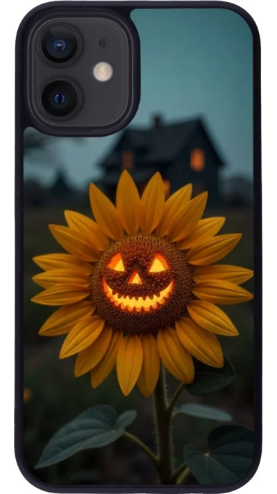 Coque iPhone 12 mini - Silicone rigide noir Halloween 2026 Evil Sunflower