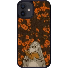 Coque iPhone 12 mini - Silicone rigide noir Halloween 2026 Ghost reading