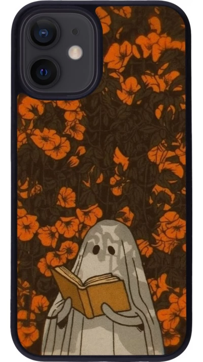 Coque iPhone 12 mini - Silicone rigide noir Halloween 2026 Ghost reading