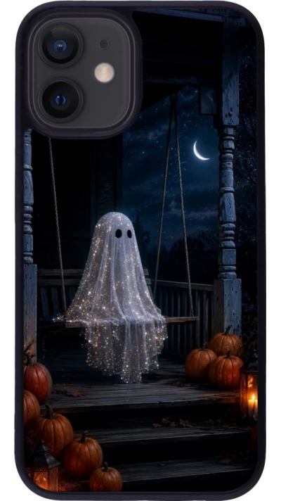 Coque iPhone 12 mini - Silicone rigide noir Halloween 2026 Ghost on a swing