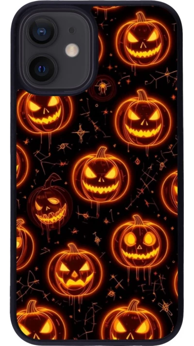 Coque iPhone 12 mini - Silicone rigide noir Halloween 2026 Pattern Pumpkins