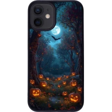 Coque iPhone 12 mini - Silicone rigide noir Halloween 2026 Road of Pumpkins