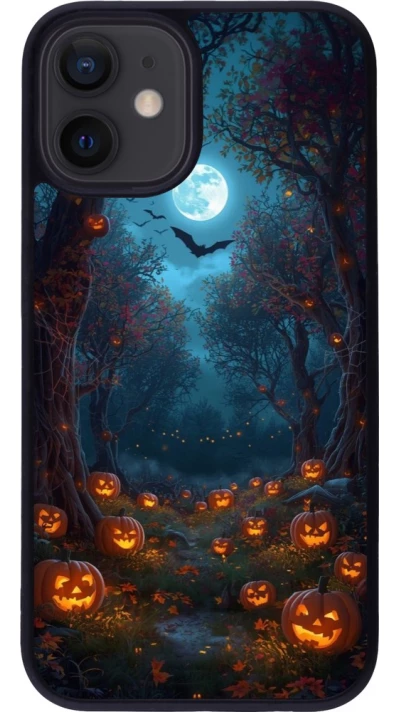 Coque iPhone 12 mini - Silicone rigide noir Halloween 2026 Road of Pumpkins