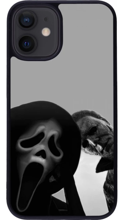 Coque iPhone 12 mini - Silicone rigide noir Halloween 2026 Scream and Michael Myers