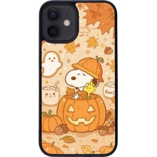 Coque iPhone 12 mini - Silicone rigide noir Halloween 2026 Snoopy Halloween