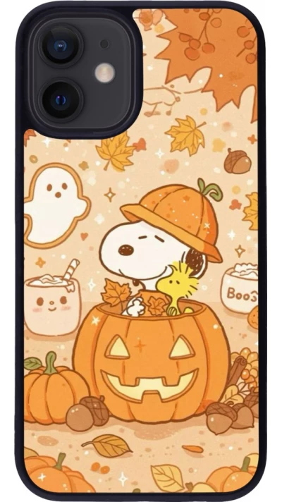 Coque iPhone 12 mini - Silicone rigide noir Halloween 2026 Snoopy Halloween