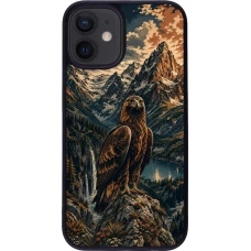 iPhone 12 mini Case Hülle - Silikon schwarz Linocut Steinadler