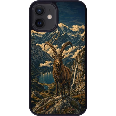 iPhone 12 mini Case Hülle - Silikon schwarz Linocut Steinbock