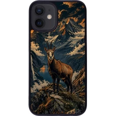 iPhone 12 mini Case Hülle - Silikon schwarz Linocut Gämse