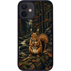 iPhone 12 mini Case Hülle - Silikon schwarz Linocut Eichhörnchen