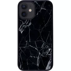 Coque iPhone 12 mini - Silicone rigide noir Marble Black 01