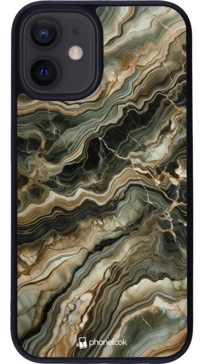 iPhone 12 mini Case Hülle - Silikon schwarz Oliv Marmor