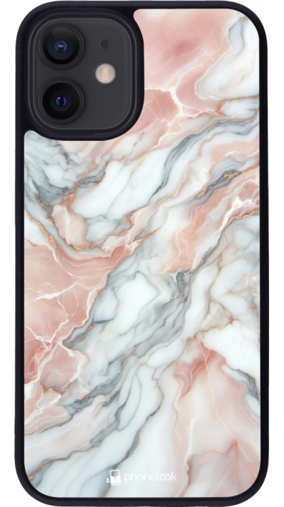 iPhone 12 mini Case Hülle - Silikon schwarz Rosa Leuchtender Marmor