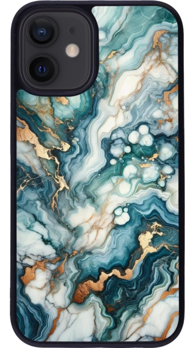 Coque iPhone 12 mini - Silicone rigide noir Marbre Vert Bleu Doré