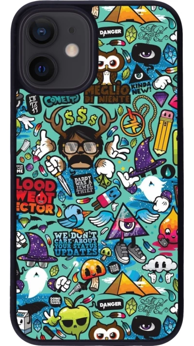 iPhone 12 mini Case Hülle - Silikon schwarz Mixed Cartoons Turquoise