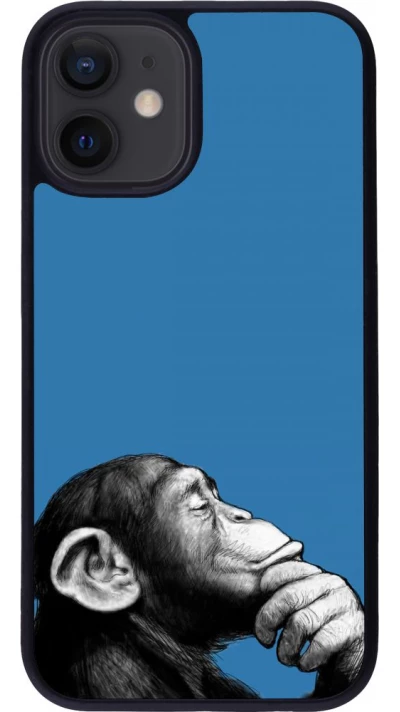 Coque iPhone 12 mini - Silicone rigide noir Monkey Pop Art